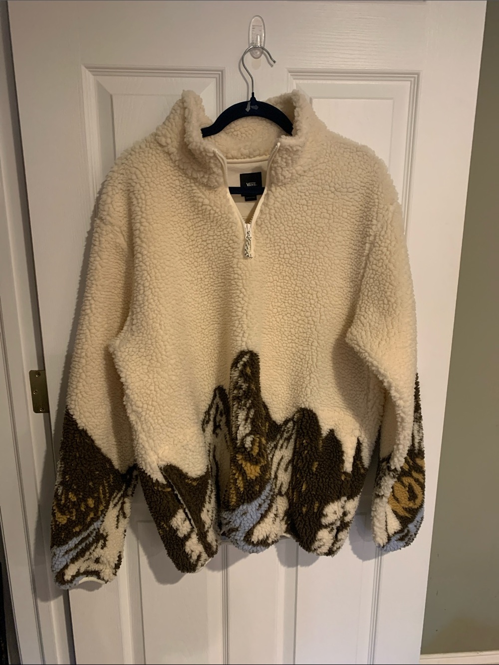 Vans Cream Sherpa Quarter-Zip Pullover with Brown and Yellow Accents